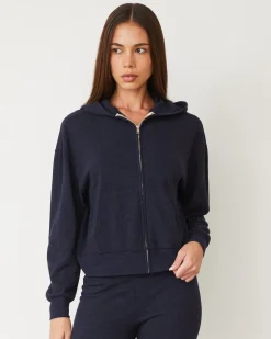 MONROW Original Fleece Zip Up Hoody HEATHEREDNAVY Store